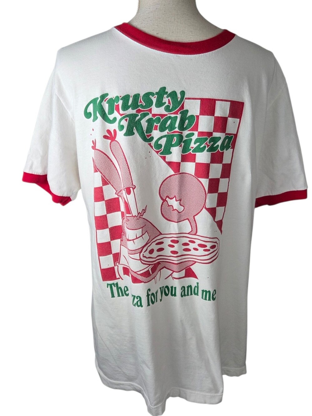 Krusty Krab Pizza T-Shirt Large White -Box Lunch -Nickelodeon -Short Sleeve